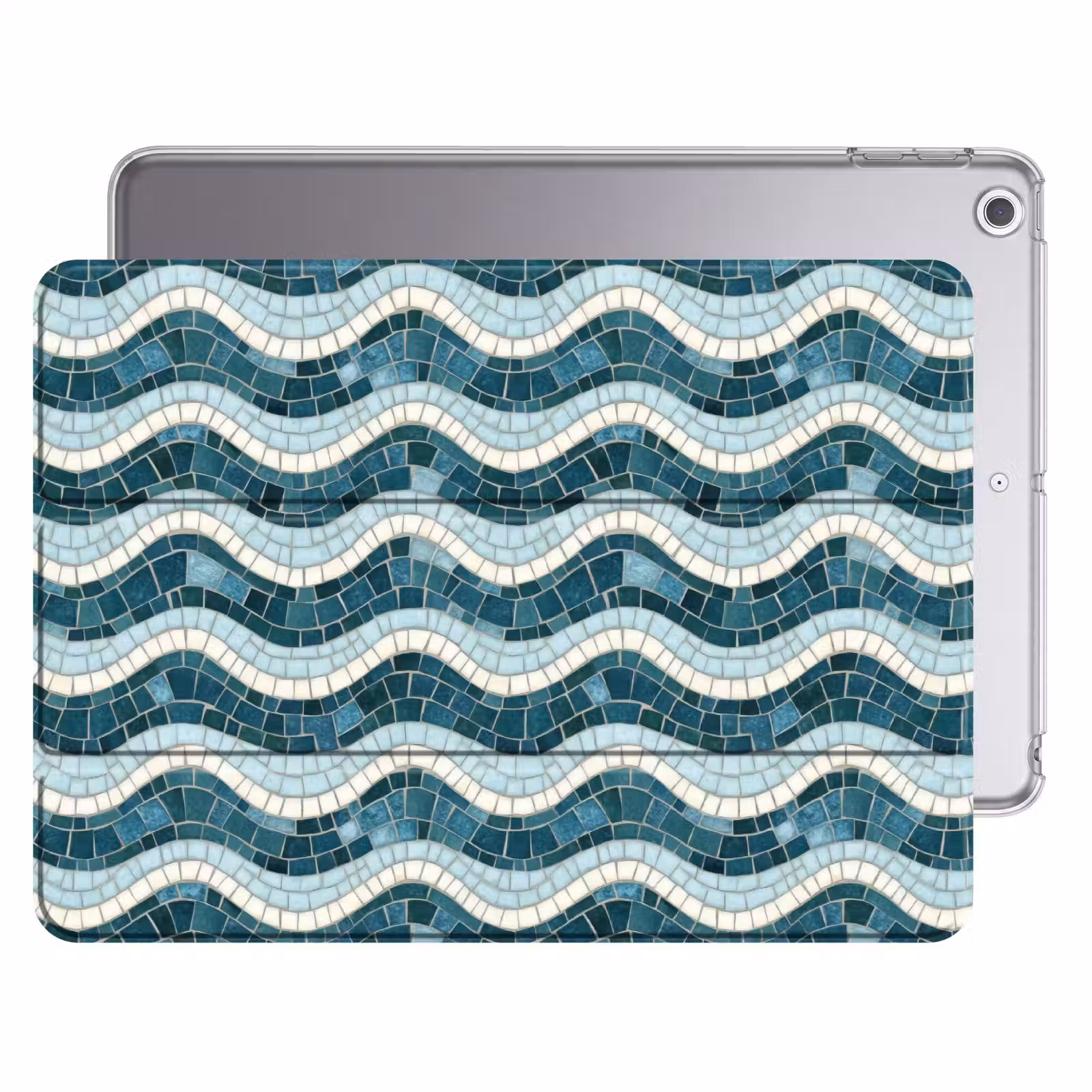 iPad hoes - Blauw - Wit - Mozaïek - Golvend — 1