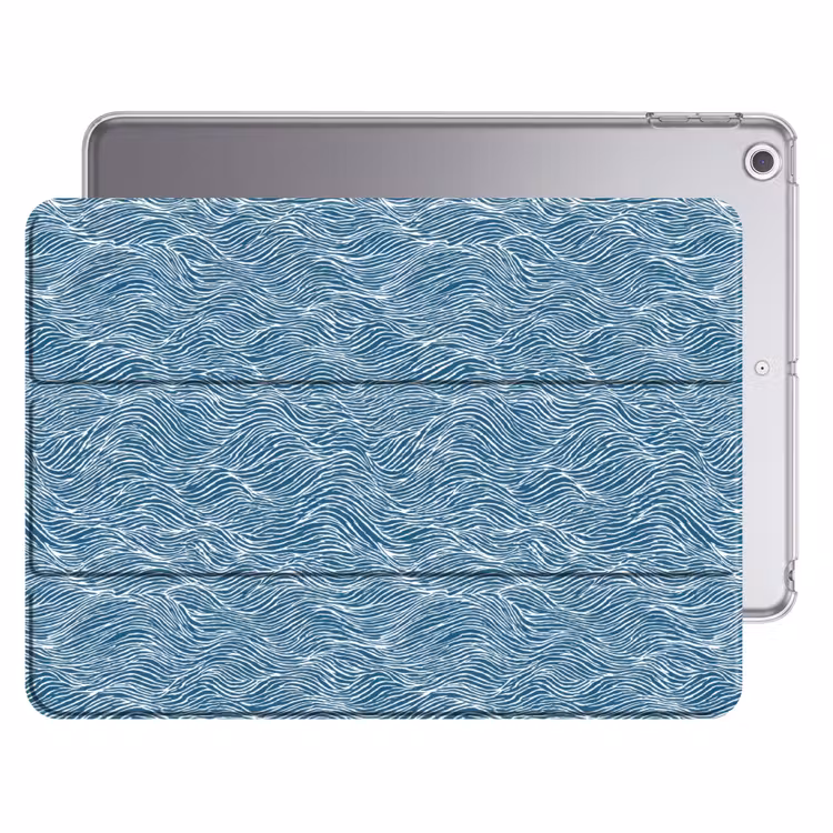 iPad hoes - Blauw - Wit - Golven - Getekend - Textuur — 1
