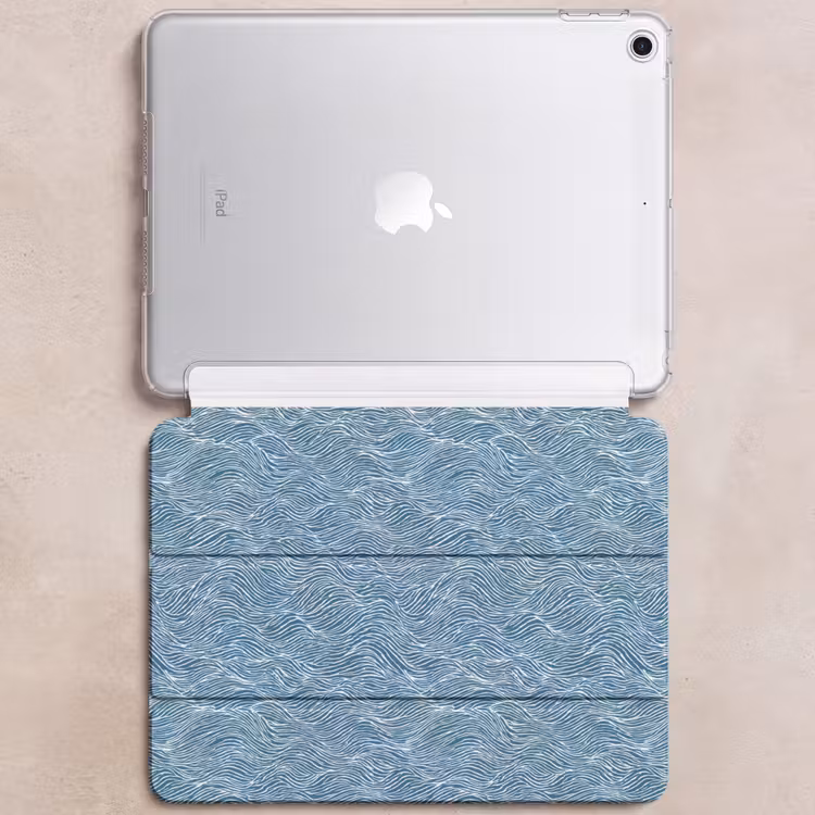 iPad hoes - Blauw - Wit - Golven - Getekend - Textuur — 6