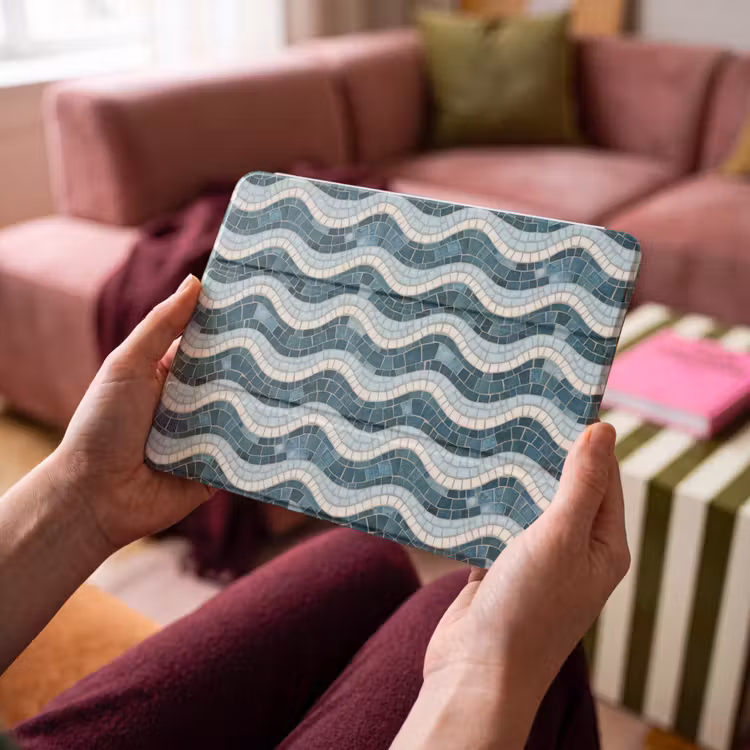 iPad hoes - Blauw - Wit - Mozaïek - Golvend — 3