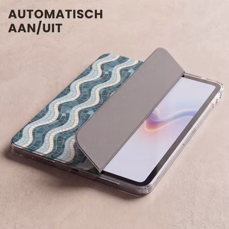 iPad hoes - Blauw - Wit - Mozaïek - Golvend — 4