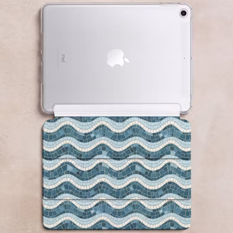 iPad hoes - Blauw - Wit - Mozaïek - Golvend — 6