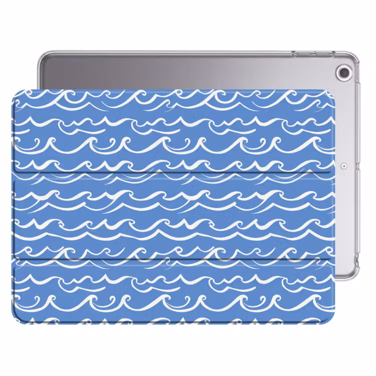 iPad hoes - Blauw - Wit - Simpel - Getekend - Golven — 1