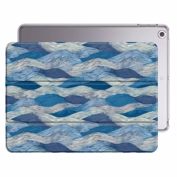 iPad hoes - Getekend - Blauw - Wit - Golvend - Streepjes — 1