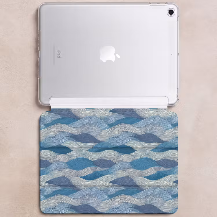 iPad hoes - Getekend - Blauw - Wit - Golvend - Streepjes — 6