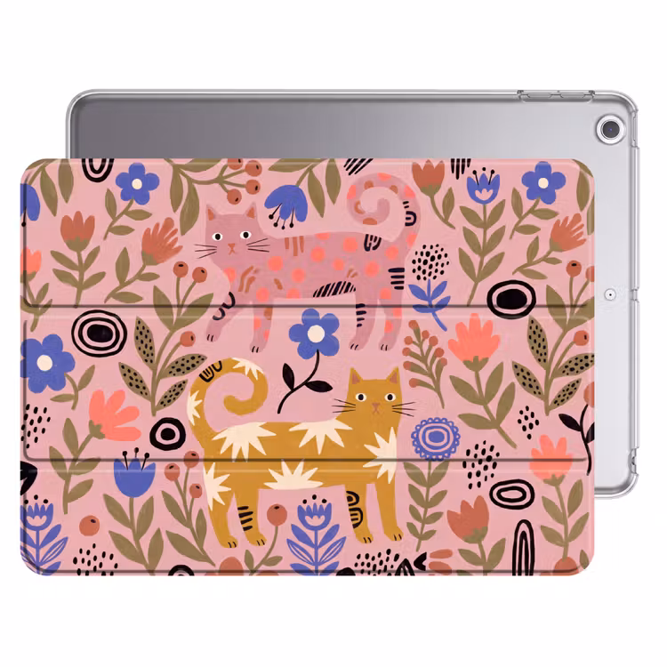 iPad hoes - Kat - Bloemen - Dieren - Modern - Roze — 1