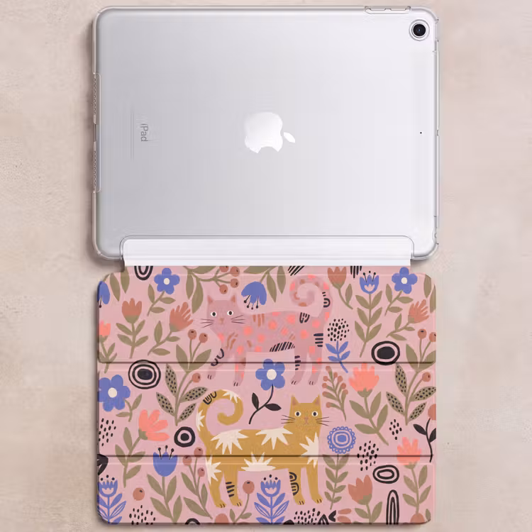 iPad hoes - Kat - Bloemen - Dieren - Modern - Roze — 6