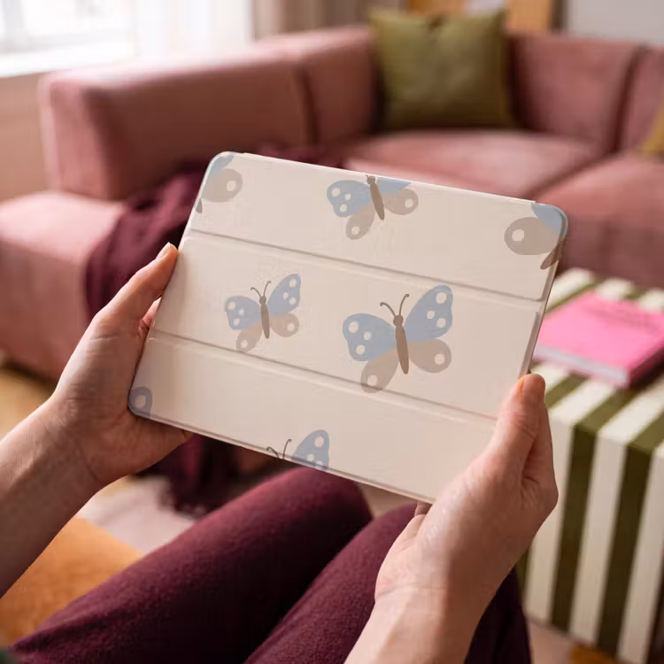 iPad hoes - Insect - Vlinderpatroon - Abstract - Blauw - Beige — 3