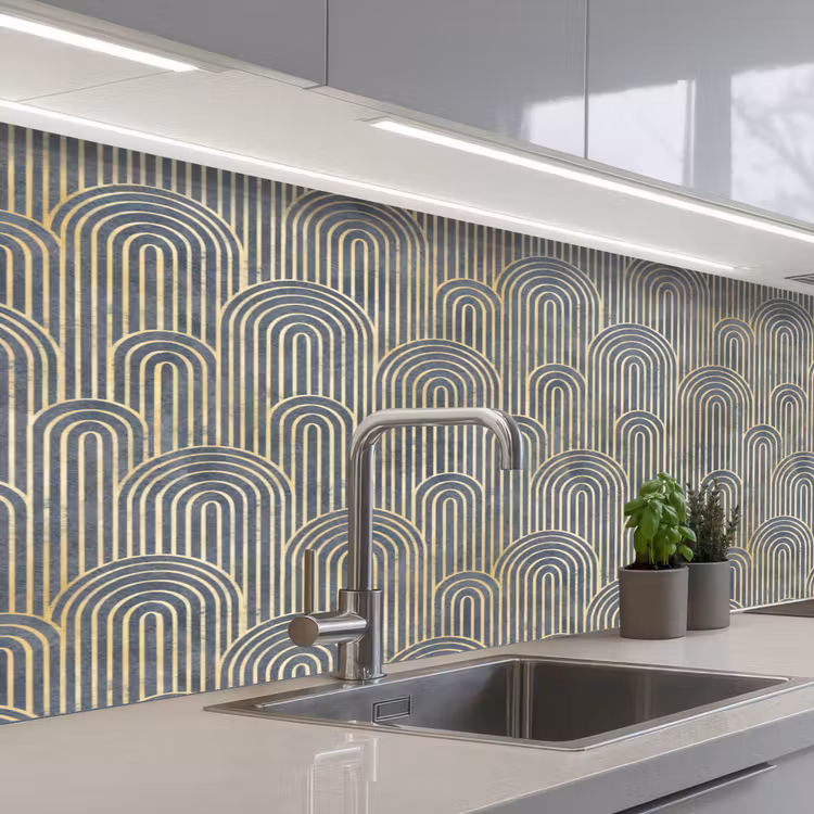 Keuken achterwand - Boog - Goud - Blauw — 2