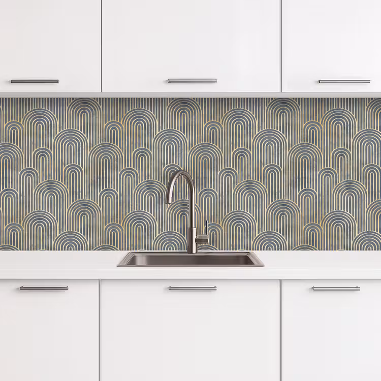 Keuken achterwand - Boog - Goud - Blauw — 4
