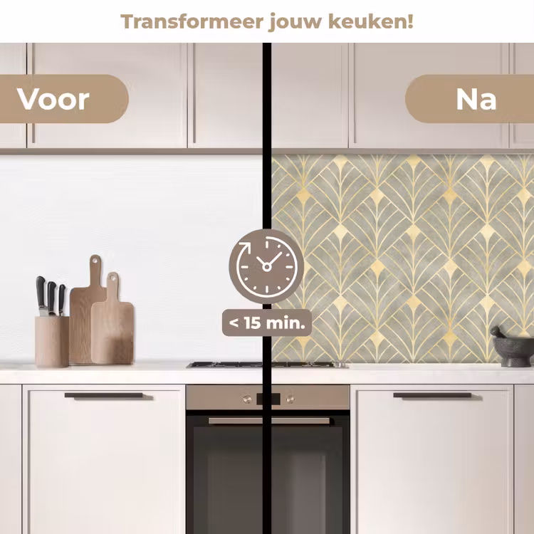 Keuken achterwand - Elegant - Symbool - Goud - Grijsgroen — 3