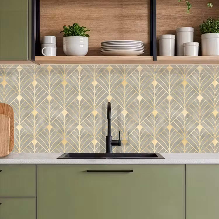 Keuken achterwand - Elegant - Symbool - Goud - Grijsgroen — 8