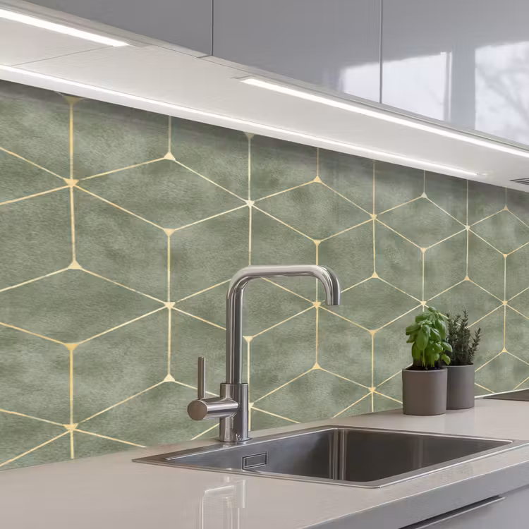 Keuken achterwand - Subtiel - Geometrisch - Goud - Groen — 2