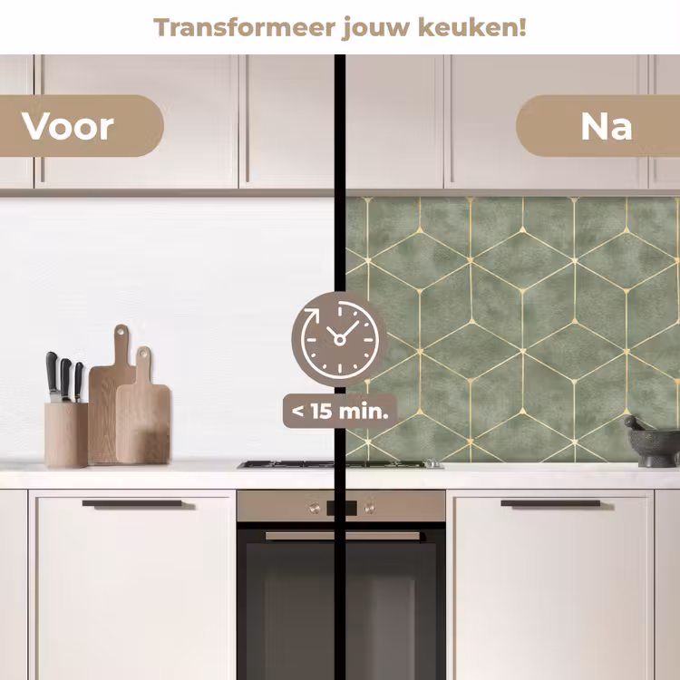 Keuken achterwand - Subtiel - Geometrisch - Goud - Groen — 3