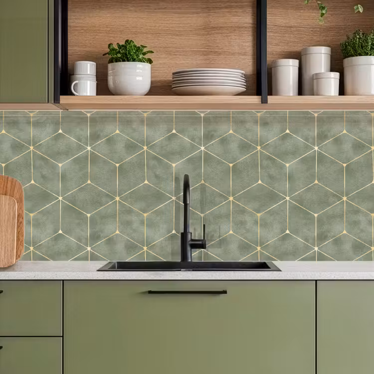 Keuken achterwand - Subtiel - Geometrisch - Goud - Groen — 8