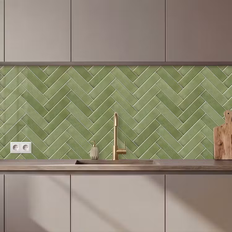 Keuken achterwand - Visgraatstructuur - Tegels - Olijfgroen — 1