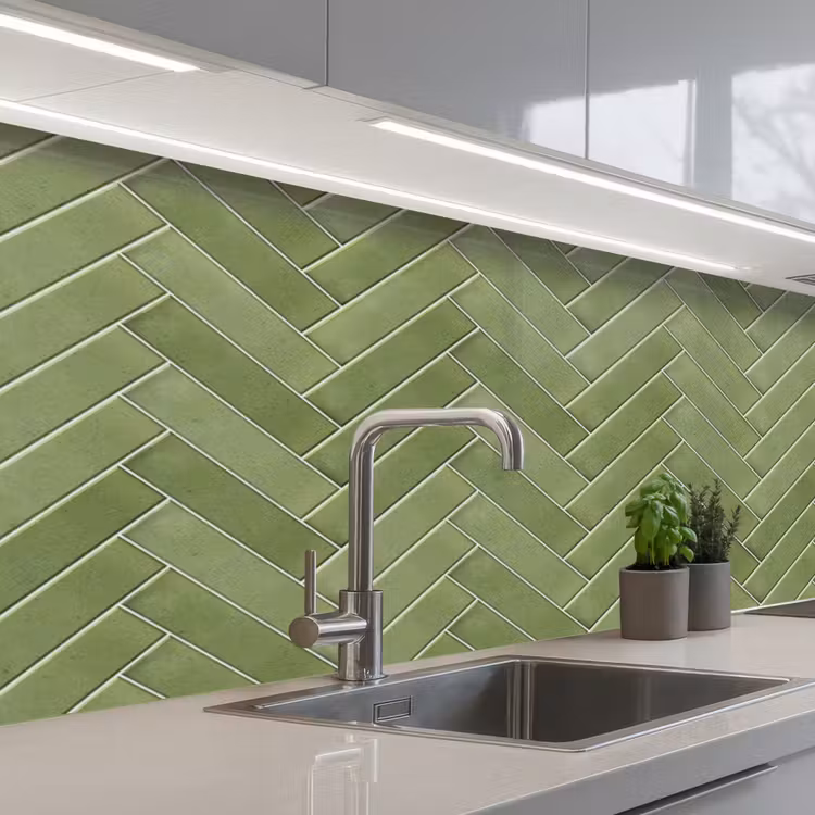 Keuken achterwand - Visgraatstructuur - Tegels - Olijfgroen — 2
