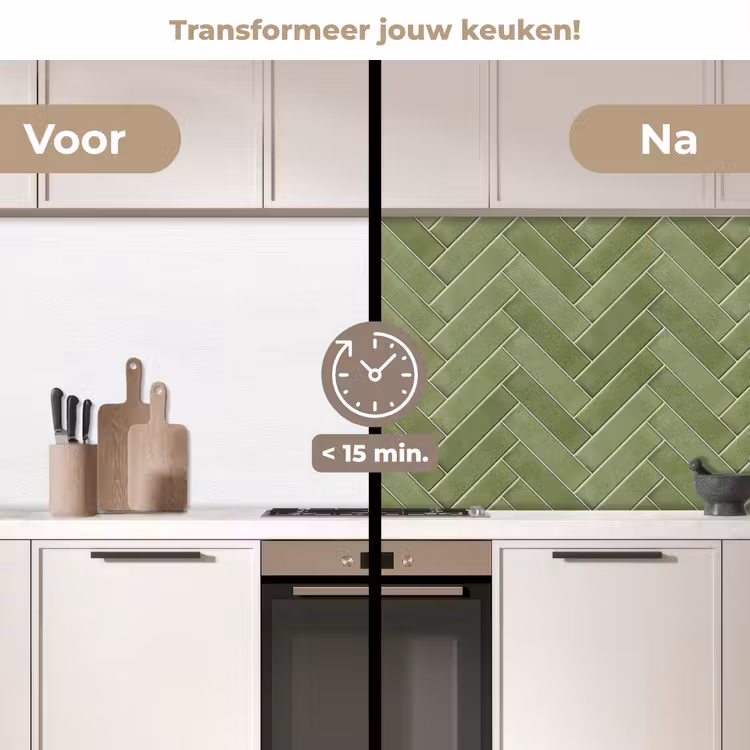 Keuken achterwand - Visgraatstructuur - Tegels - Olijfgroen — 3