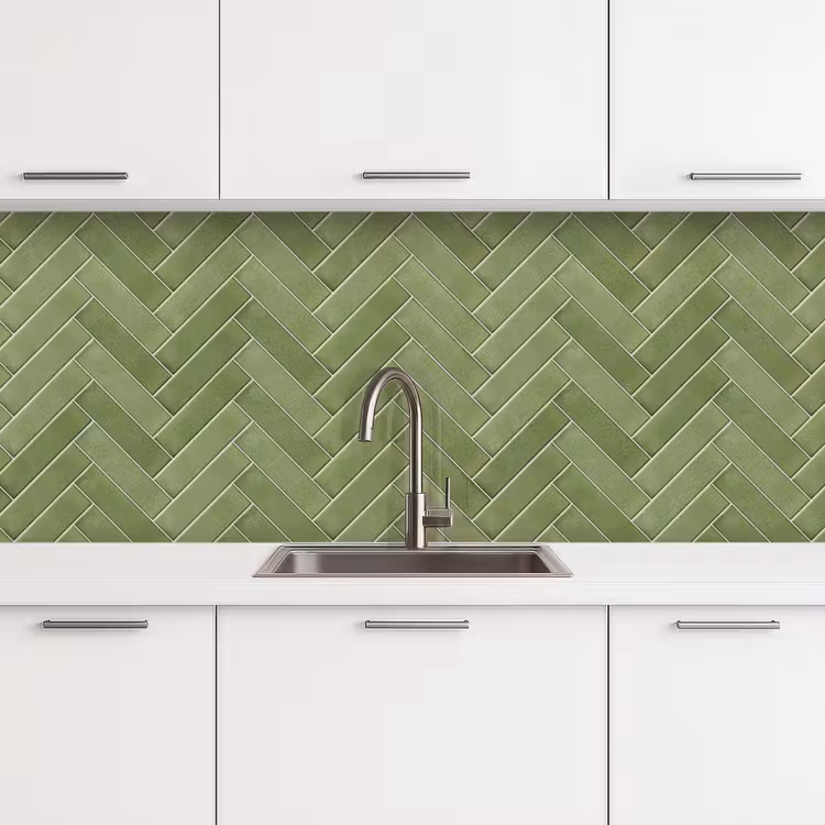 Keuken achterwand - Visgraatstructuur - Tegels - Olijfgroen — 4