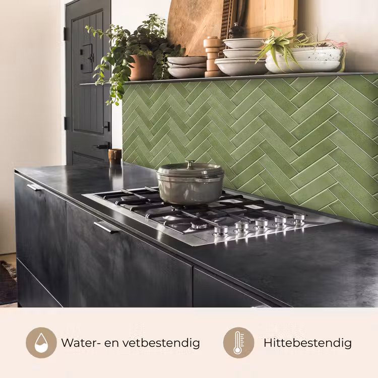 Keuken achterwand - Visgraatstructuur - Tegels - Olijfgroen — 5