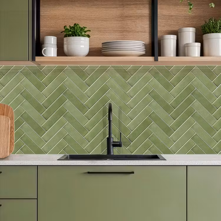 Keuken achterwand - Visgraatstructuur - Tegels - Olijfgroen — 8