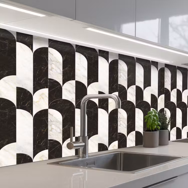 Keuken achterwand - Bogen - Tegels - Marmer - Zwart - Wit — 2