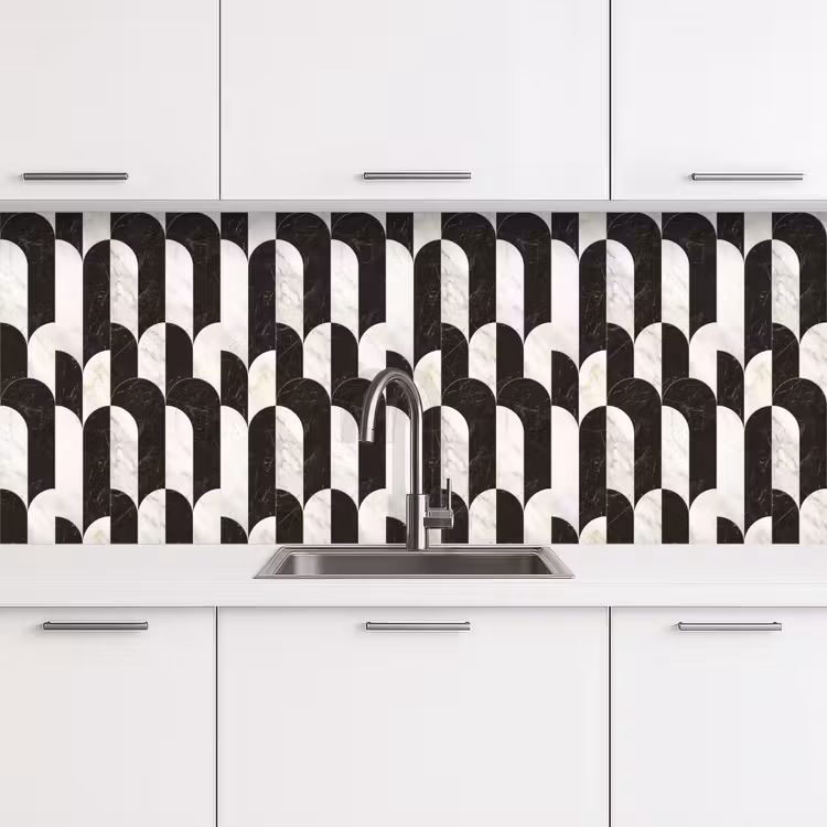Keuken achterwand - Bogen - Tegels - Marmer - Zwart - Wit — 4