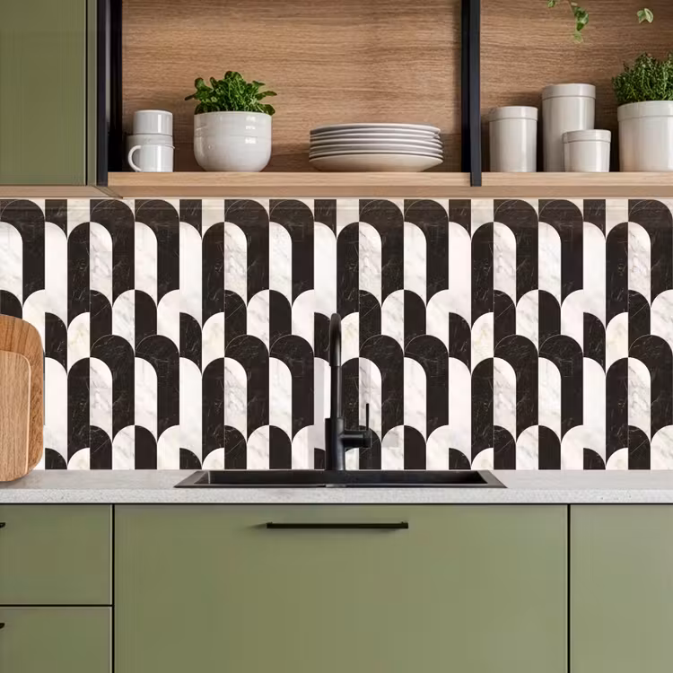 Keuken achterwand - Bogen - Tegels - Marmer - Zwart - Wit — 8