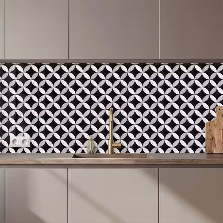 Keuken achterwand - Cirkel - Tegels - Marmer - Zwart - Wit — 1