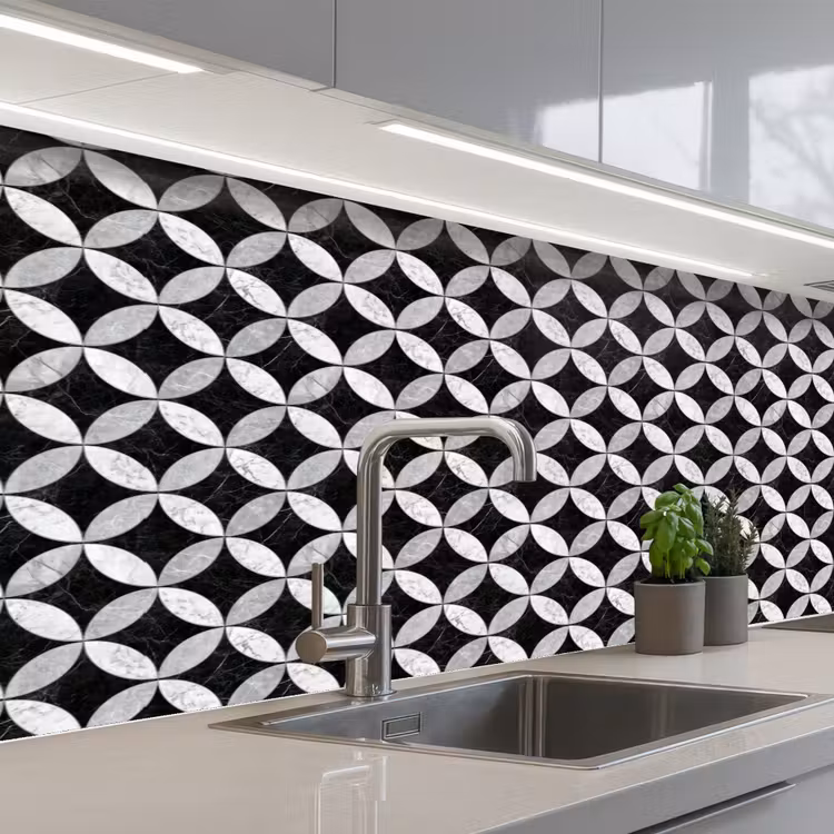 Keuken achterwand - Cirkel - Tegels - Marmer - Zwart - Wit — 2