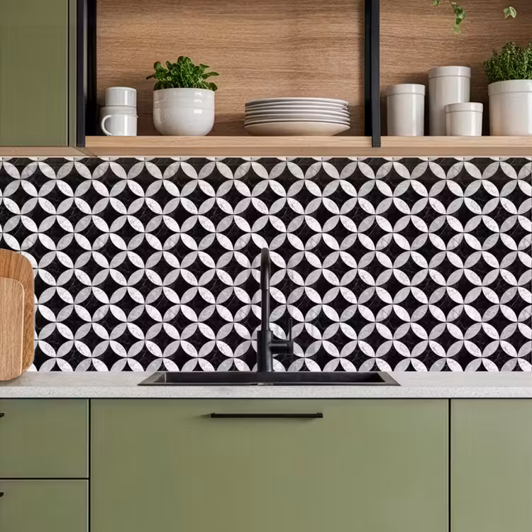 Keuken achterwand - Cirkel - Tegels - Marmer - Zwart - Wit — 8