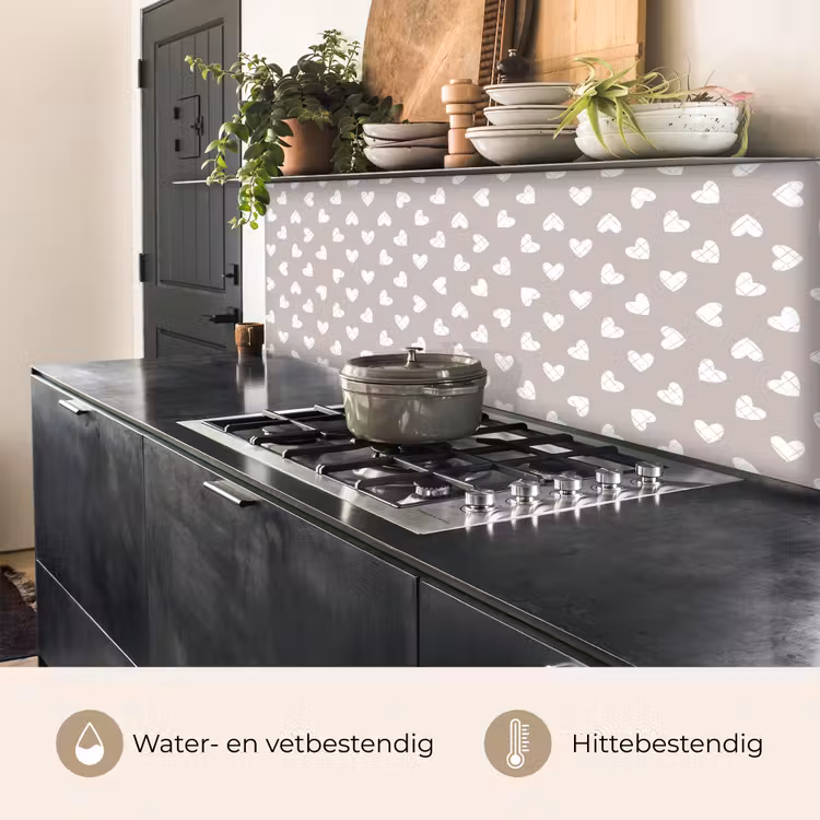 Keuken achterwand - Design - Lijn - Patroon - Hart - Grijs — 5