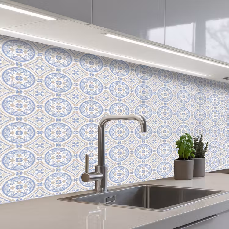 Keuken achterwand - Tegel - Patroon - Beige - Blauw — 2