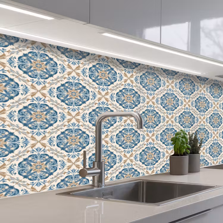 Keuken achterwand - Tegel - Patroon - Blauw - Goud — 2