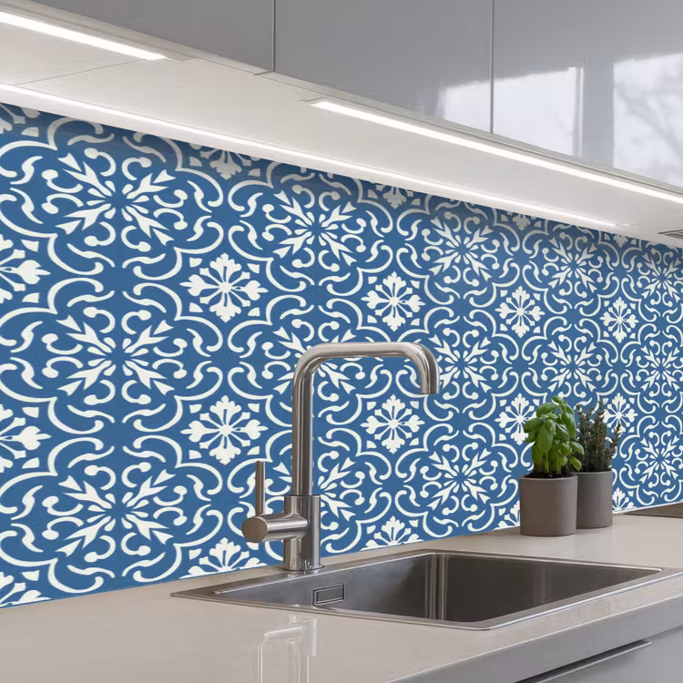 Keuken achterwand - Tegel - Patroon - Blauw - Wit — 2