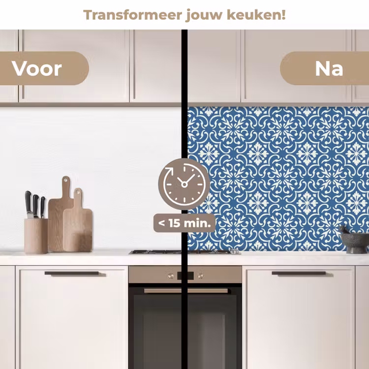 Keuken achterwand - Tegel - Patroon - Blauw - Wit — 3