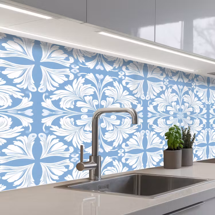 Keuken achterwand - Tegel - Patroon - Wit - Blauw — 2