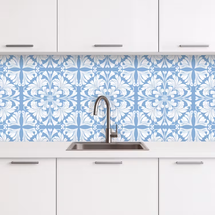 Keuken achterwand - Tegel - Patroon - Wit - Blauw — 4