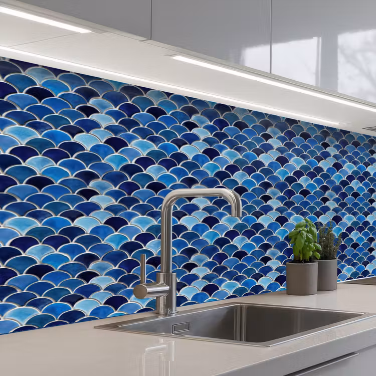 Keuken achterwand - Patroon - Vissenschubben - Blauw — 2