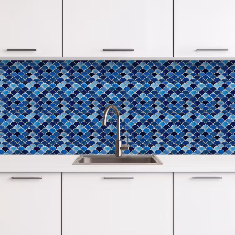 Keuken achterwand - Patroon - Vissenschubben - Blauw — 4