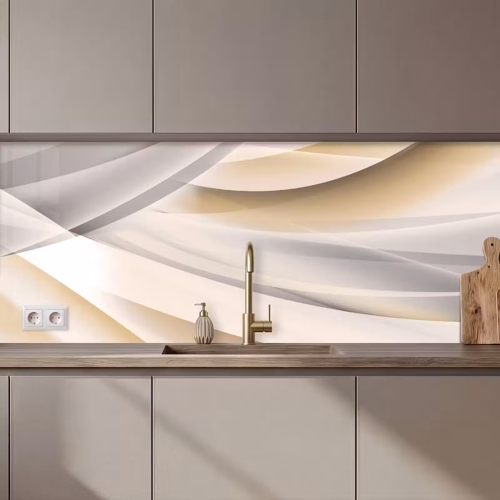 Keuken achterwand - Golven - Abstract - Beige — 1