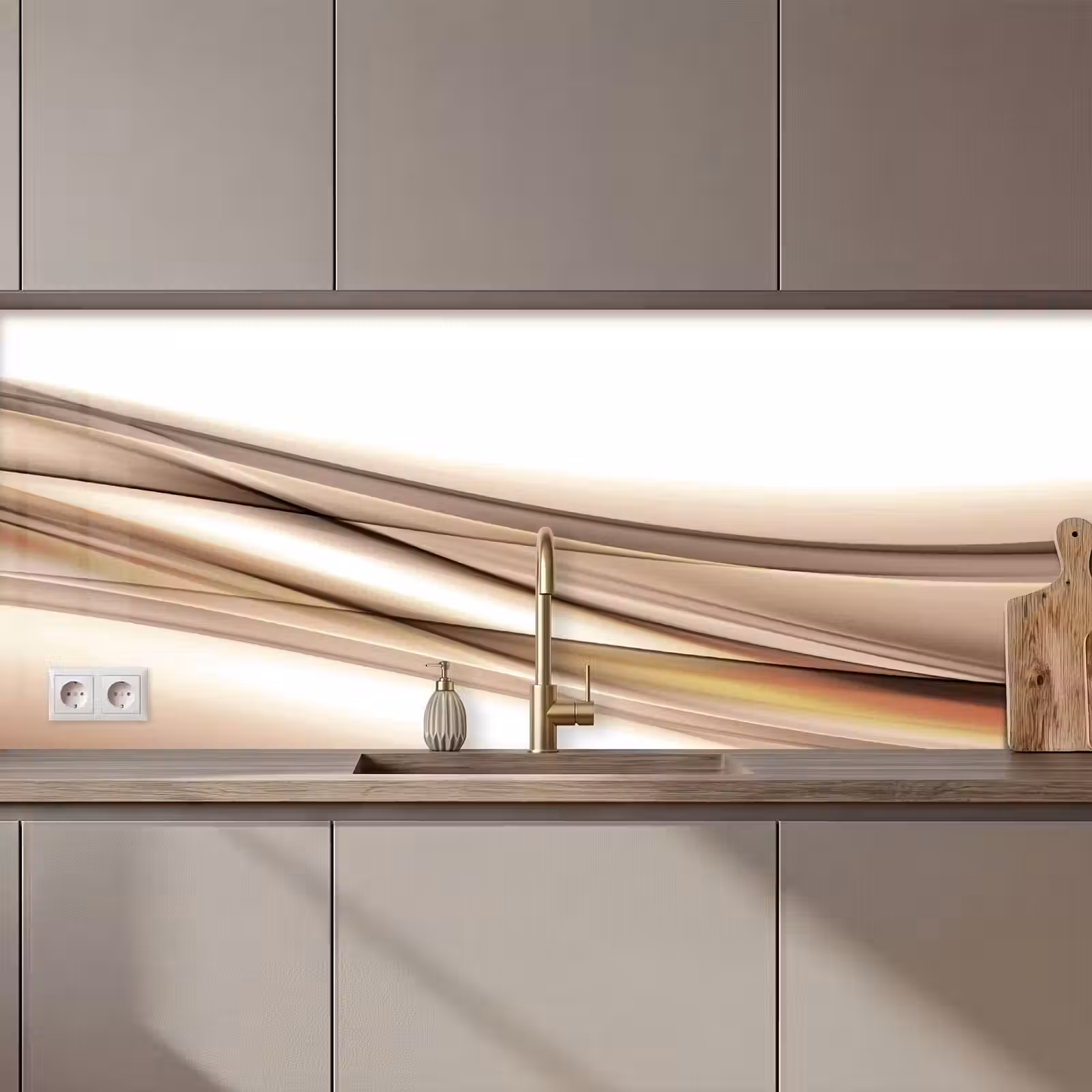 Keuken achterwand - Golven - Abstract - Taupe — 1