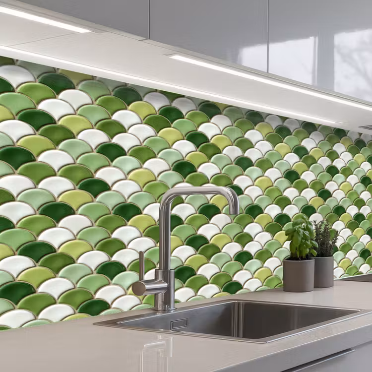 Keuken achterwand - Keramiek - Structuur - Groen - Wit — 2