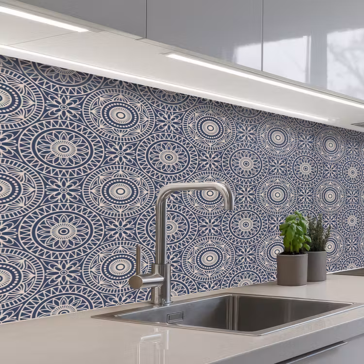 Keuken achterwand - Mandala - Blauw - Patroon — 2
