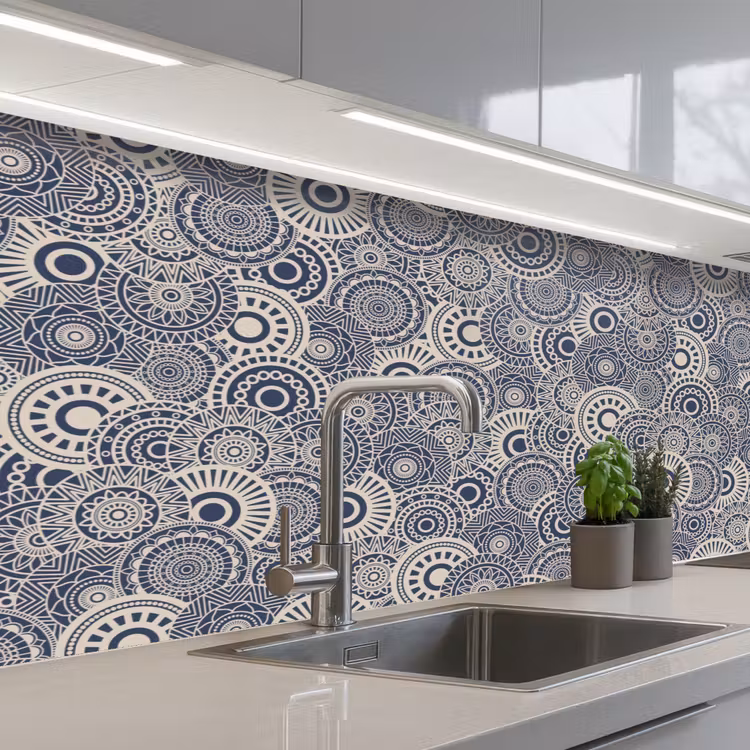 Keuken achterwand - Mandala - Blauw - Patroon — 2