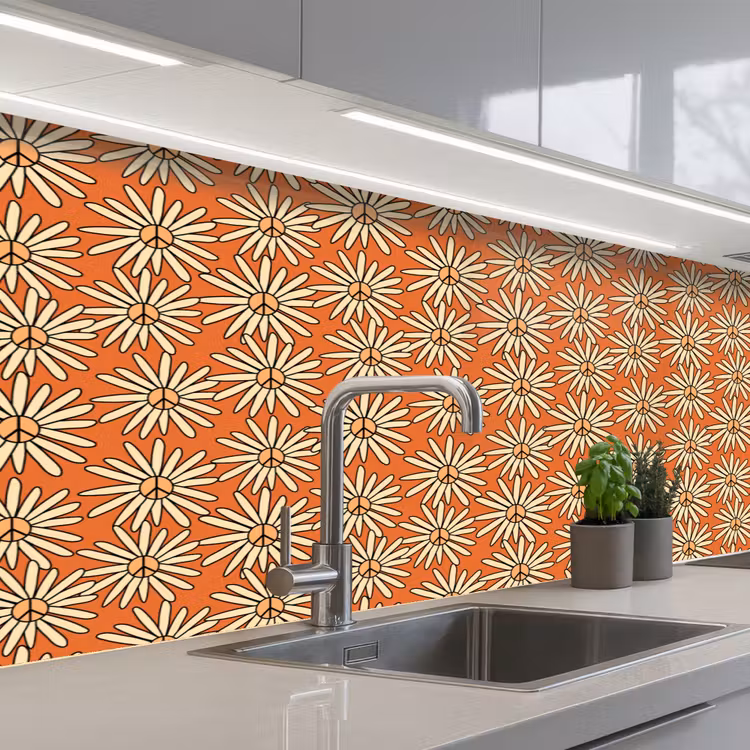 Keuken achterwand - Patronen - Vintage - Bloem - Oranje — 2