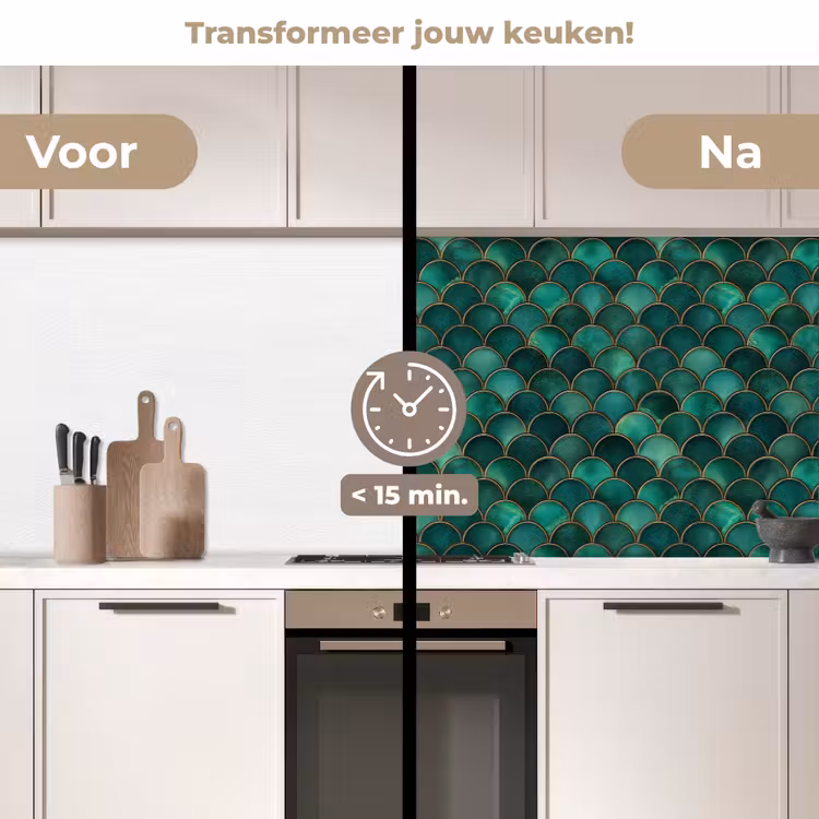Keuken achterwand - Schubben - Structuur - Diepgroene - Goud — 3