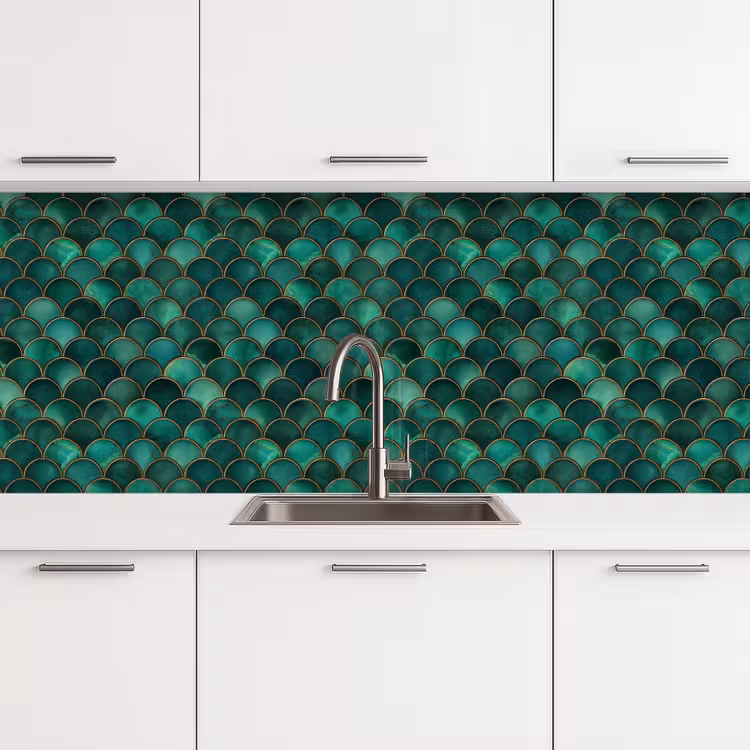 Keuken achterwand - Schubben - Structuur - Diepgroene - Goud — 4
