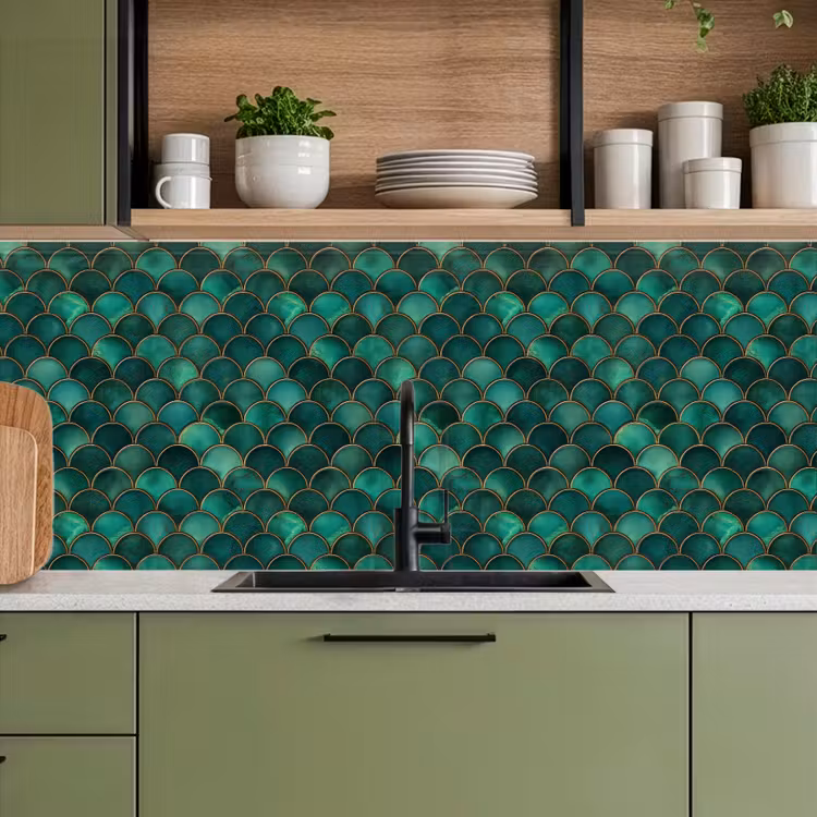 Keuken achterwand - Schubben - Structuur - Diepgroene - Goud — 8