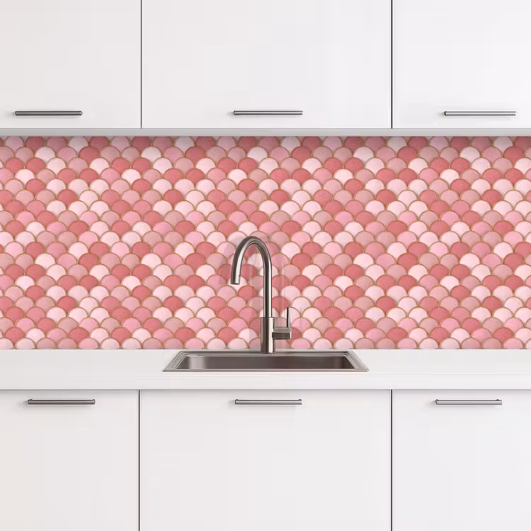 Keuken achterwand - Tegel - Patroon - Roze - Goud — 4